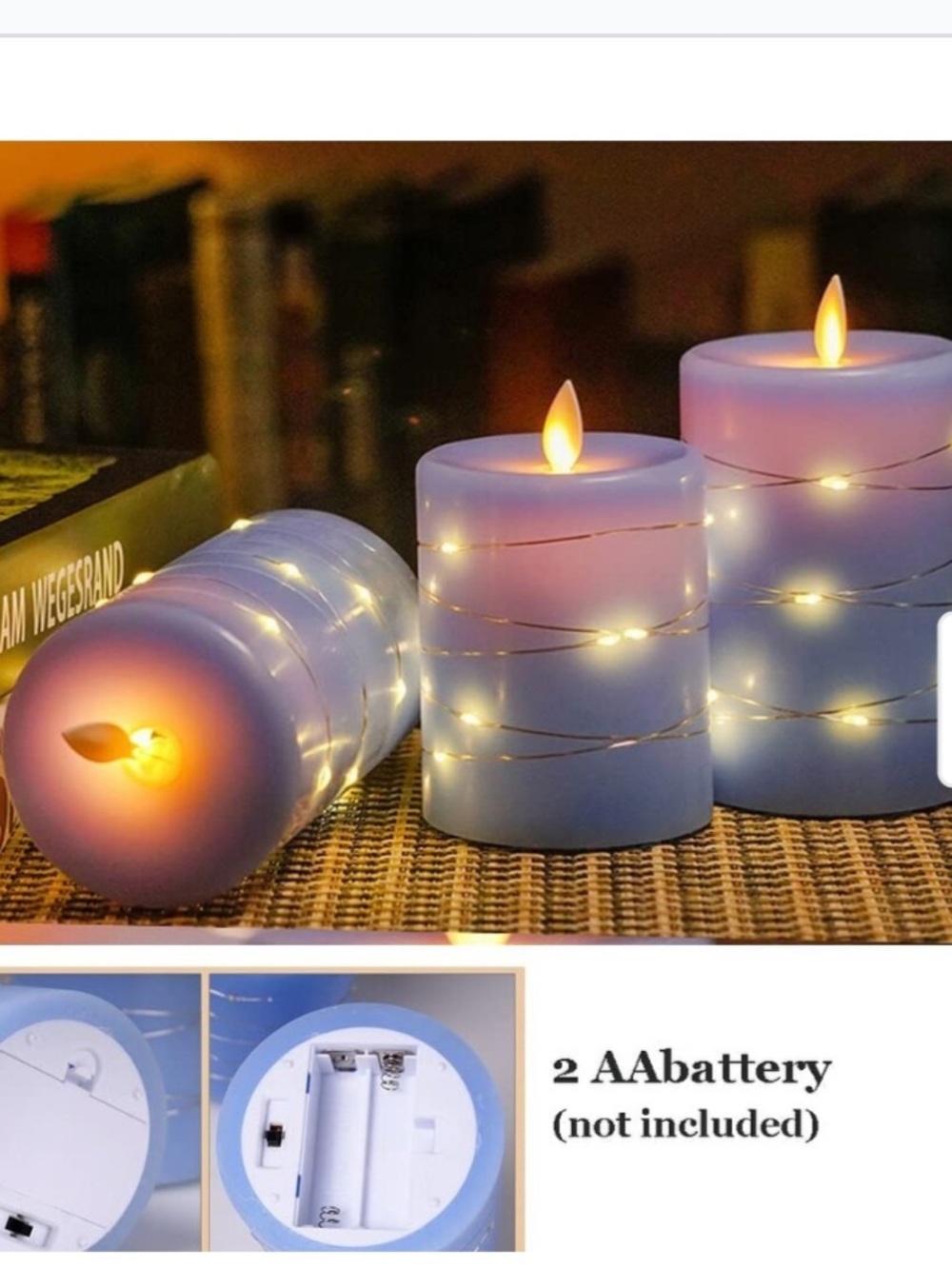 Set of 3 flameless LED candles with a moving wick flame effect.